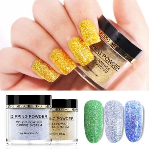 10ml Holographic Glitter Dipping Nail Powder Shiny Nail Art UV Painting Gel Decorative Powder No Light Curing 10 Colors