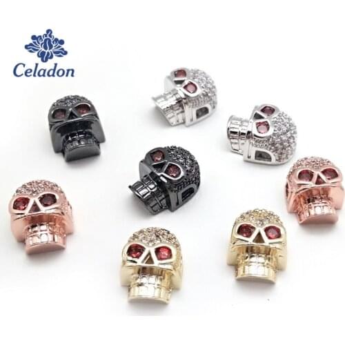 2pcs/lot Copper Spacer Beads Red Eyes Skull Head Beads 10*13mm for Jewelry Making Bracelets Bangles DIY Accessories