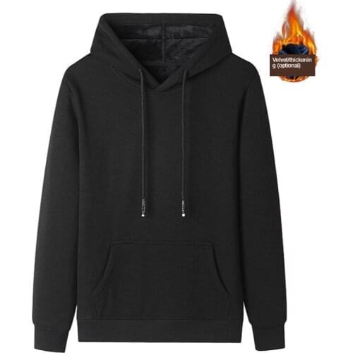 2020 New Hoody Mens Pure Cotton Loose Plus Velvet Thick Hoodie Black Winter Spring and Autumn Sports Leisure Hooded Jacket