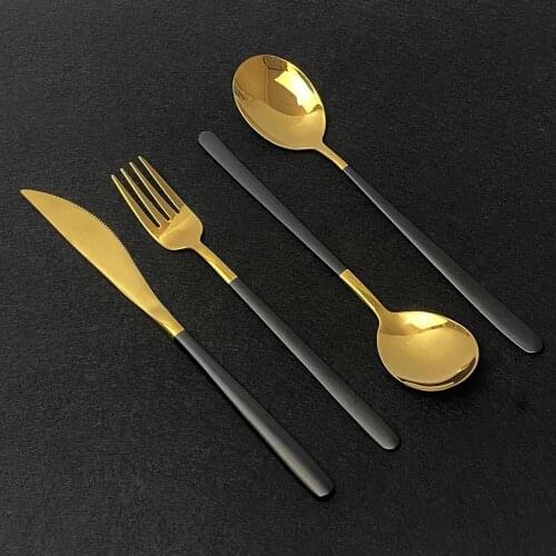 24Pcs/Set Black Gold Dinnerware Set Stainless Steel Cutlery Set Fork Spoon Knife Dinner Set Kitchen Dinnerware Tableware Set