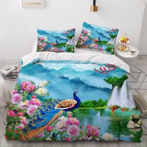 3D Bedding Sets Animal Owl Duvet Quilt Cover Set Comforter Bed Linen Pillowcase King Queen Full peacock 230*230 203*230