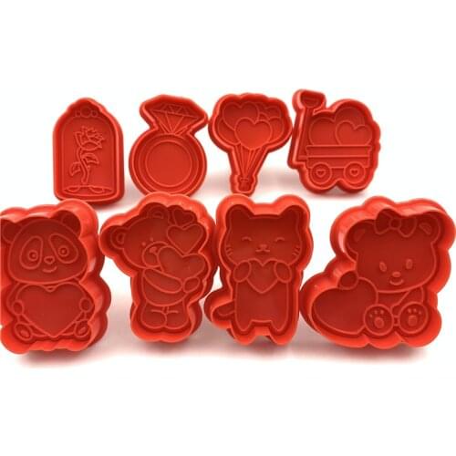 4Pcs Valentines Day Baking Tool Set Plastic Biscuit Spring Mold DIY New Baby Wedding Favors Fondant Cake Decorating Cutter Tool