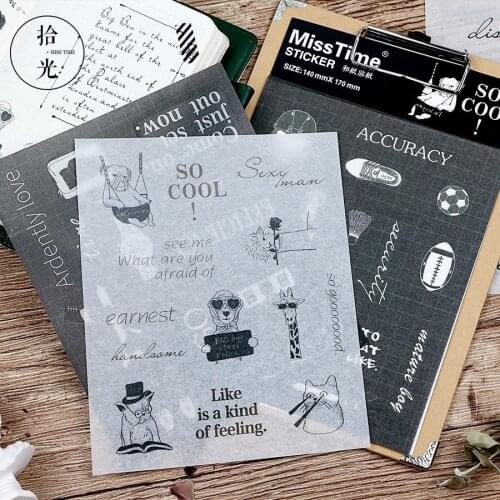 4PCS New White And Black Element Children Stationery Stickers For DIY Albums Scrapbooking Diary Decoration Cartoon Depicting
