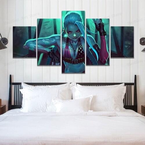 5 Pieces Game Art Paintings League of Legends Jinx Game Poster Canvas Art for Home Decor