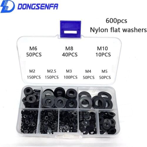 600PCS White/Black M2/M2.5/M3/M4/M5/M6/M8/M10 Plastic Nylon Flat Washers Insulation Spacer Seals Washer Gasket Ring Kit