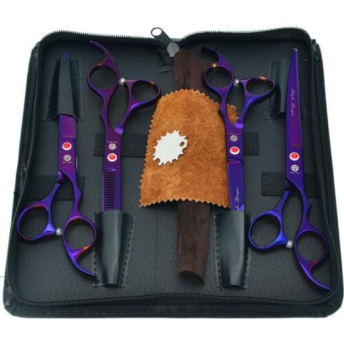 7.0" Professional Pet Grooming Scissors Set JP440C Straight Curved Shears Cat Dog Cutting Thinning Tesoura for Groomer LZS0367