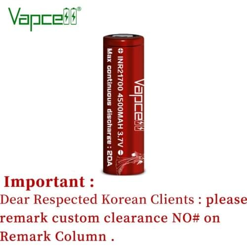 Vapcell 100% original 21700 4500 mAh 20A 3.7V Rechargeable Li-Ion high capacity battery for flashlight power tools batteries
