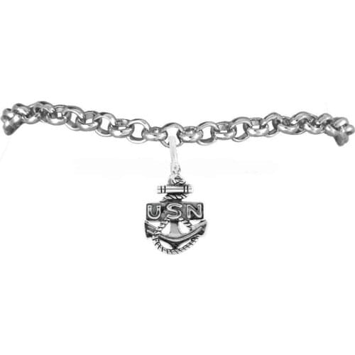 Antique silver plating metal zinc alloy bracelet with us navy anchor charm