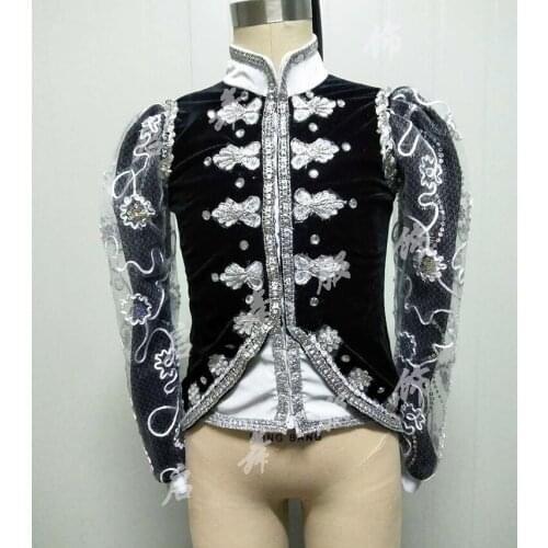 Velvet and white trim mans ballet jacket Mens performance dance jacket.we accept custom made costumes