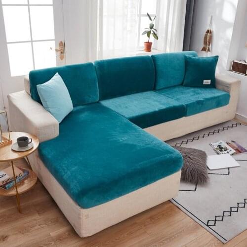 Velvet Elastic Sofa Covers Sets for Living Room Plush Furniture Corner Slipcovers Elasticated 2 and 3 Seater Couch Cushion Cover
