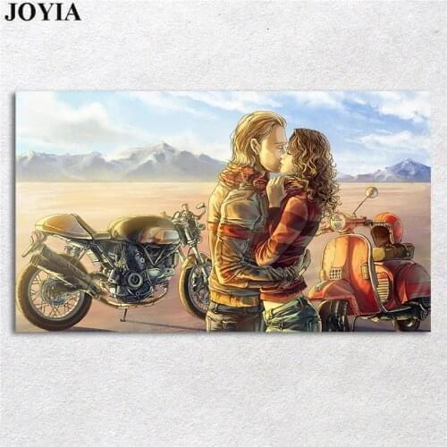 Large Wall Poster Mood Kiss Love Motorbike Silk Art Prints Scenery Vintage Home Decor Bedroom Decorative Picture