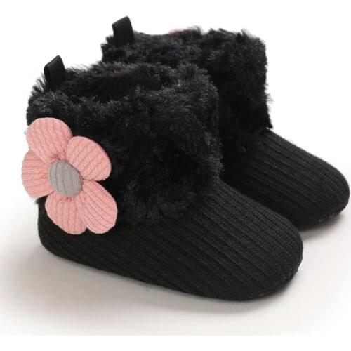 Newborn Baby Boots Boy Girl Flower Winter Warm Snow Boots Cotton Knitted Casual Non-slip Soft Soled First Walking Shoes 0-18M