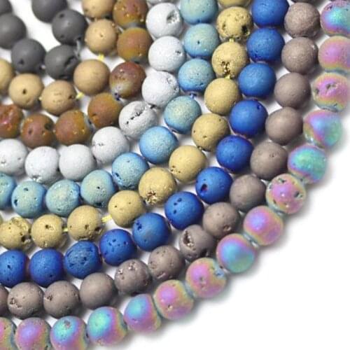10mm Round Druzy Drusy Clusters Crude Metallic Coated Agates Beads For Jewelry Making Beads 15'' DIY Beads Bracelets Trinket