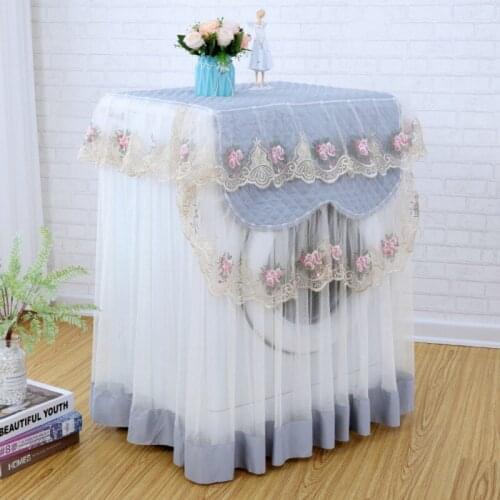 Washing Machine Cover Mesh Dust-Proof Cover Durable Lace Ruffle Floral Dust Stain Dirt Protection Cloth 7 Colors 2