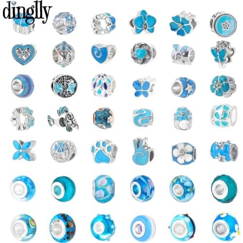 DINGLLY 2pcs Fashion Blue Cyan Butterfly Beads Silver Color Charm For Bracelets Original Necklace Diy Womens Jewelry Accessory