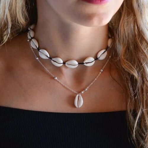 Ethnic Hawaii Style Double Layer Natural Sea Shell Pendant Necklace Women Handmade Bohemia Vintage Beach Necklace Jewelry YN835