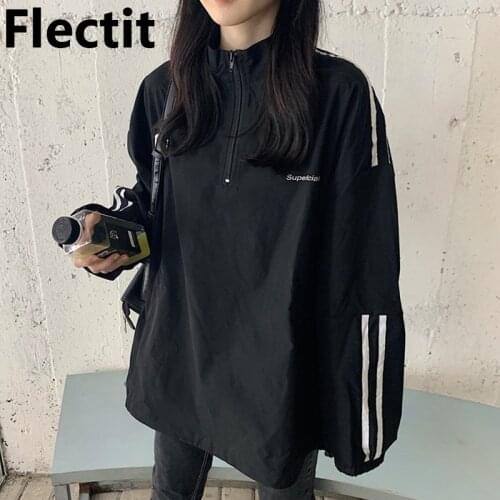 Flectit Cute Womens Windbreaker With Reflective Tape Grey Black Hooded Track Jacket Hoodie Coats Female Outdoor Clothing