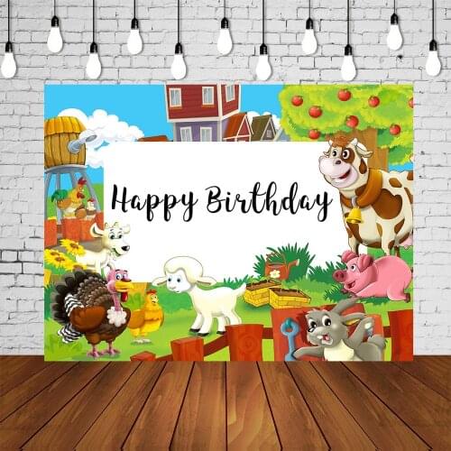 Kids Birthday Backdrop Rural Farm Theme Party Animals Barnyard Barn Cake Table Background Garden Photo Studio Decoration Poster