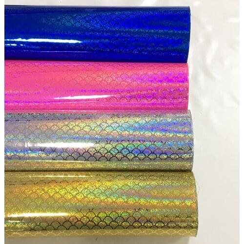135x30cm Fish Scale Printed Holographic Laser Metallic PU Faux Leather Fabric Sheet for Making Shoe/Bag/Handbag/DIY Accessories