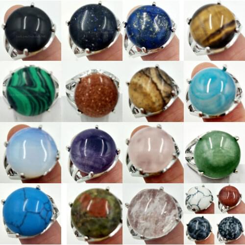 Howlite Malachite Tigers Eye Lapis Lazuli Aventurine Jaspe Crystal Opal Round Women Men Bead Ring 6.5~12" US Adjust WFH429