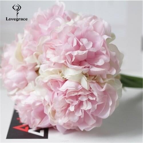 Artificial Silk Peonies Hydrangea Flowers Bouquet 5 Heads Fake Peonies Bridal Wedding Flores Home Party DIY Decor Fake Flowers