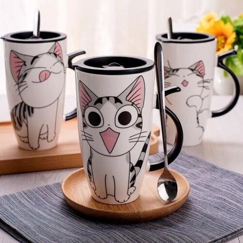Support agent delivery Cat Ceramics Coffee Mug With Lid Large Capacity Mugs creative Drinkware Coffee Tea Cups Novelty Gifts