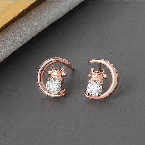 KOFSAC New Trendy 925 Sterling Silver Earrings For Women Cute Zodiac Cow Earring Student Birthday Gift jewelry Girl Daily Wear