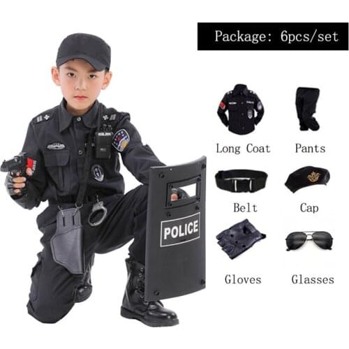 Halloween Policeman Costumes Children Kids Carnival Party Police Uniform Boys SWAT Army Policemen Cosplay Clothes Sets 110-160cm