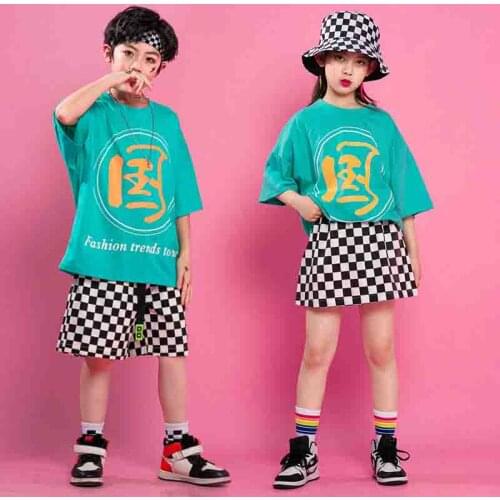 Girls Jazz Dance Costumes Children Chinese Style Top Plaid Shorts Kids Cool Hip Hop Dance Clothing Ballroom Dancewear XS1615