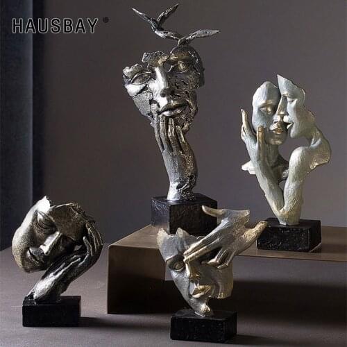 Creative Home Artwork Statue Silence Is A Gold Thinker Sculpture Resin Crafts Retro Ornaments Office Desktop DecorationD183