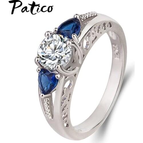 Top Sale Women Rings with Heart Shape Sapphire Gemstone 925 Sterling Silver Jewellery Wedding Party Gift Wholesale