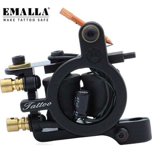 EMALLA 1PCS Coil Tattoo Machine Guns 10 Warps Iron Handmade Black Tattoo Machine Gun Standard Tattoo Needles Tattoo Supplies