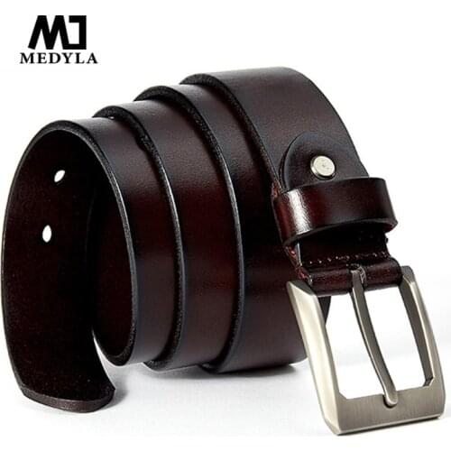 MEDYLA brand casual pants belt for men high quality natural cowhide full polished male belt for jeans casual pants mens gift