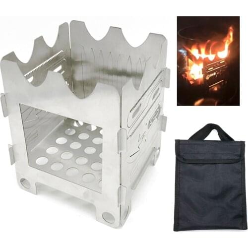 Multi-functional Wood Burning Camp Stove Foldable Outdoor Camping Backpacking Cooking Stove with Multitool Card Survival Gear