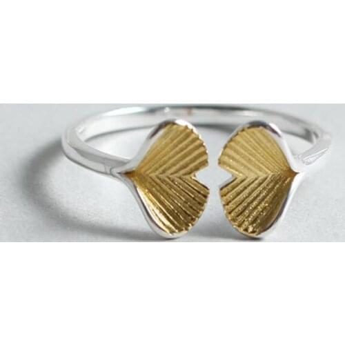 Fashion Trendy Real 925 Sterling Silver Open Rings For Women Statement Korean Enamel Ginkgo Adjustable Ring Accessories