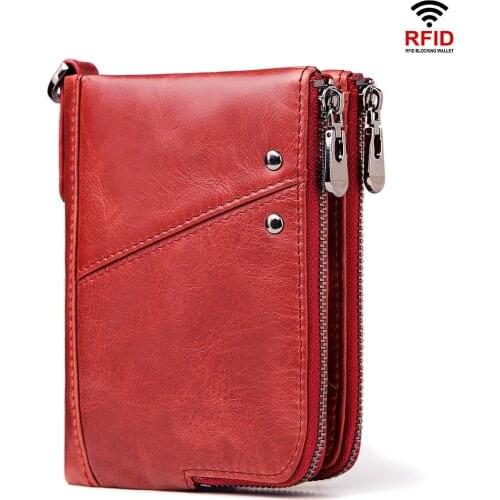 Fashion Genuine Leather Women Wallet Zipper Design Female Short Rfid Purse With ID Card Holder Coin Pockets Mini Wallet