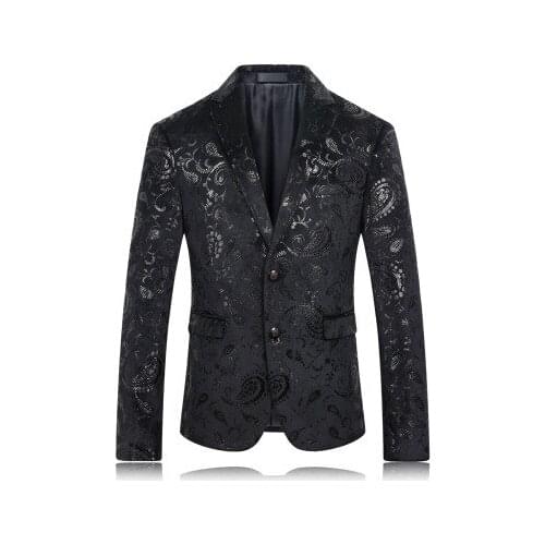 2019 Stylish Fashion One Button Mens Casual Formal Blazer Men Black Flower Custom Suit Jacket Blazer Homme