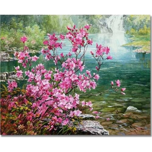 DIY Painting by numbers Kit Pink PeachBlossom,Hand-Painted Canvas Painting,Wall Art Picture,Paint by number 40x50CM Flower