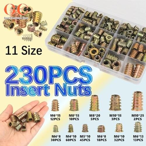 230PCS Assortment Insert Nuts Kit M4/M5/M6/M8/M10 Hex Drive Head Nuts Zinc Alloy With Box