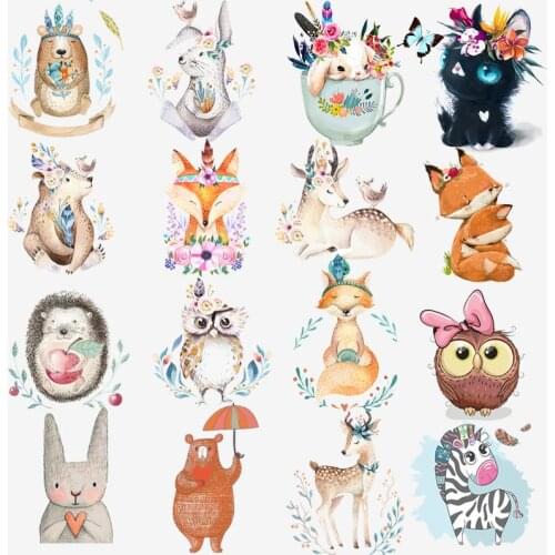 Cute Animal Cartoon Heat Vinyl Transfer For Clothing Applique Stickers For Washable T-shirt Iron On Flower Transfers For Clothes