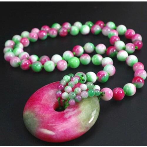 Natural Color Chinese Jade Doughnut Pendant Beads Necklace Fashion Charm Jadeite Jewelry Carved Amulet Gifts for Women Men