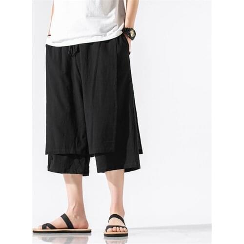 New Design Men Chinese style Cotton Linen Loose Wide Leg Pants 2020 Summer Fashion Patchwork Calf-Length Pants Plus Size M-8XL
