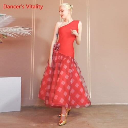 Waltz Dance Dress Net Yarn Sleeveless Dancing Skirt Female Adult Ballroom Dance Professional Competition Costume Dance Wear