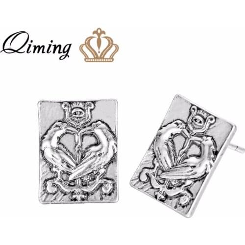 QIMING Raven Eye Bird Earring Pagan Amulet Animal Double Birds Crow Gothic Valkyrie Viking Odin Norway Men Women Earrings