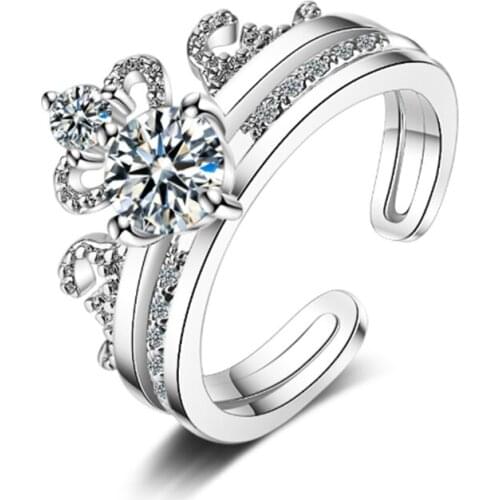 Net red fashion trend wild two-piece detachable crown opening female models silver plated rings SA133