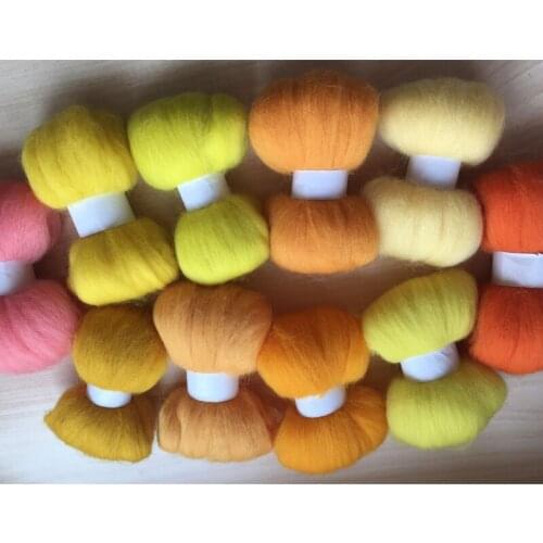 Wool needle felting poke fun DIY roving felt 100% merino wool fiber yellow Orange color 10g/10pcs/lot