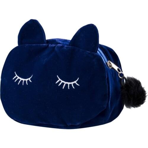 Portable Cartoon Cat Makeup Bag Women Coin Storage Case Travel Makeup Flannel Pouch Purse Case Cute Cosmetic Bags For Women 2016