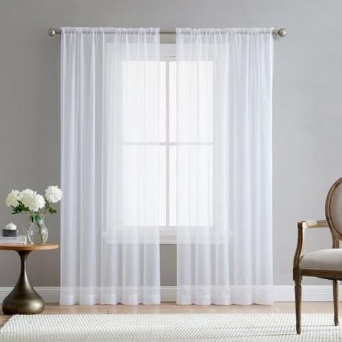 2Pcs Super Soft Great Hand Feeling White Tulle Curtains for Living Room Decoration Modern Veil Chiffon Solid Sheer Voile Retail