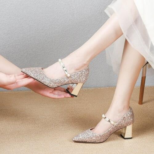 Wedding shoes 2020 new bride shoes with crystal high-heeled shoes womens thick heels and fat feet wide bridesmaid shoes
