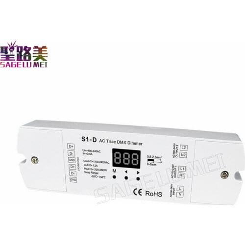 AC100V - 240V 288W 2 Channel 2CH Triac DMX LED Dimmer, Dual channel output Silicon DMX512 led controller Digital display S1-D